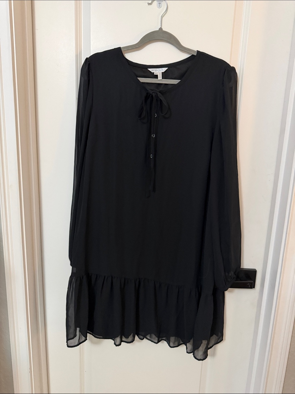 Draper James Black Long-Sleeve Tie-Neck Ruffle Dress